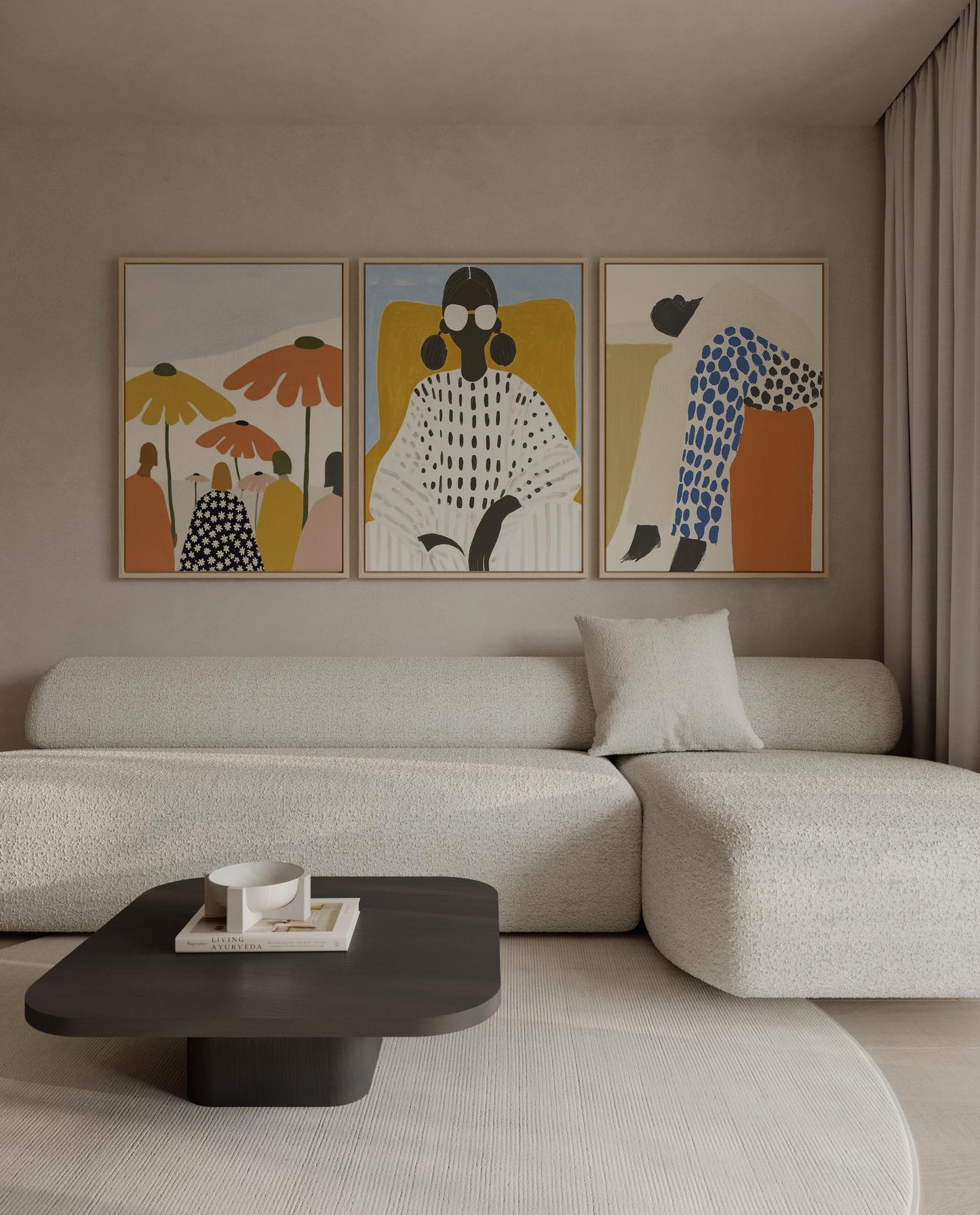 Modern Women Canvas Art Set: Beige and Orange Abstract Prints