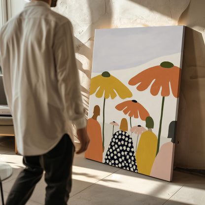 Modern Women Canvas Art Set: Beige and Orange Abstract Prints