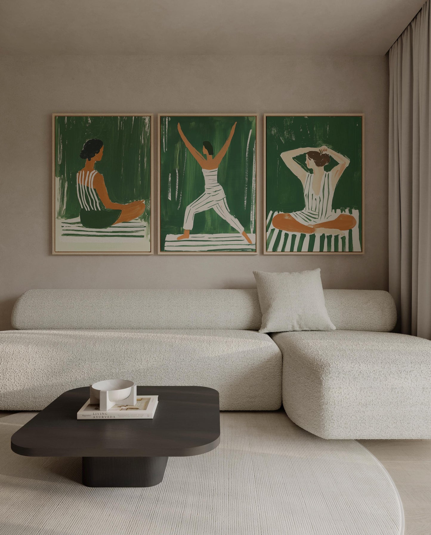 Green Yoga Woman Canvas Prints - Set of 3 Fitness Art