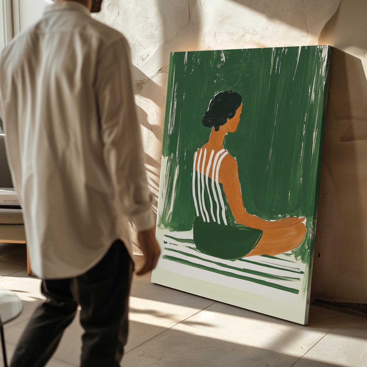 Green Yoga Woman Canvas Prints - Set of 3 Fitness Art