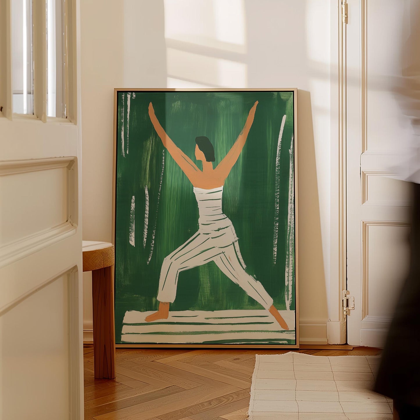 Green Yoga Woman Canvas Prints - Set of 3 Fitness Art