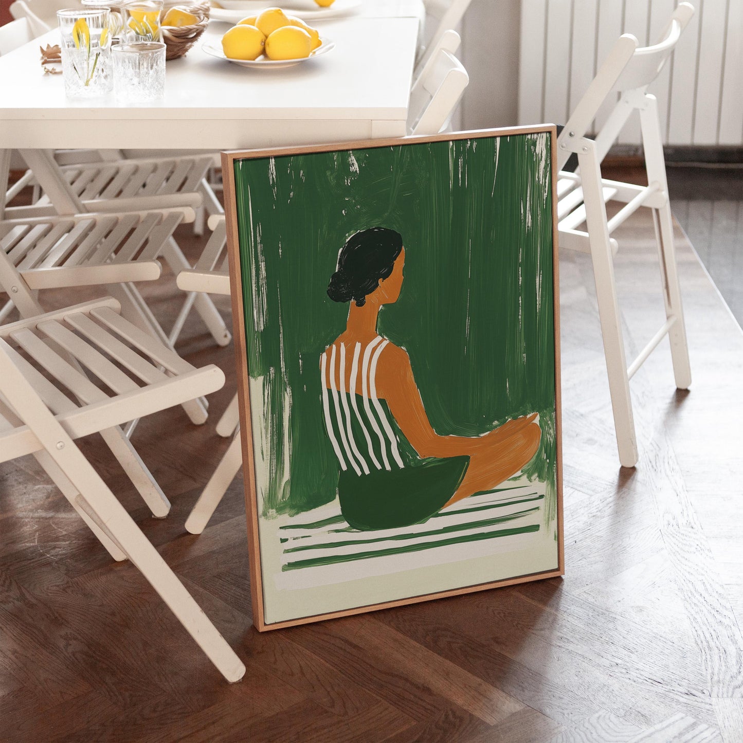 Green Yoga Woman Canvas Prints - Set of 3 Fitness Art