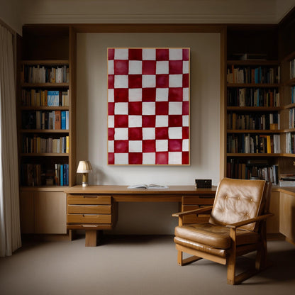 Ruby and White Checkered Canvas Art - Modern Minimalist Decor