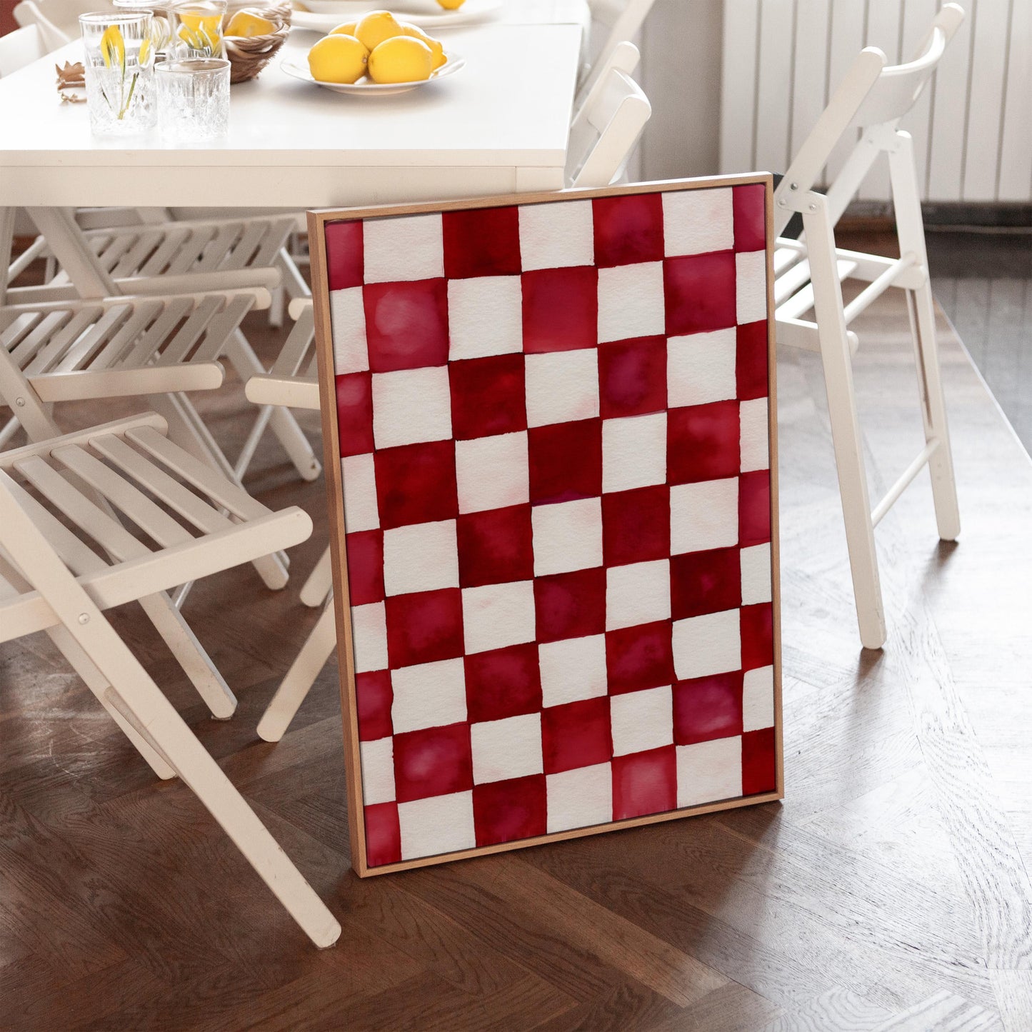 Ruby and White Checkered Canvas Art - Modern Minimalist Decor