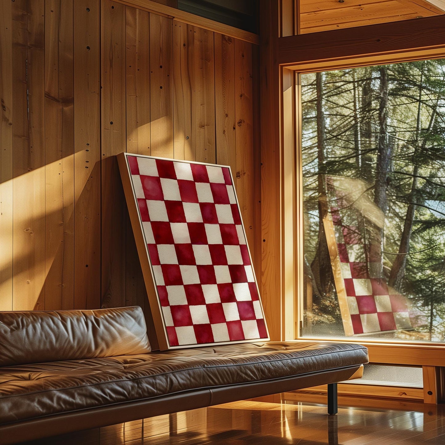 Ruby and White Checkered Canvas Art - Modern Minimalist Decor