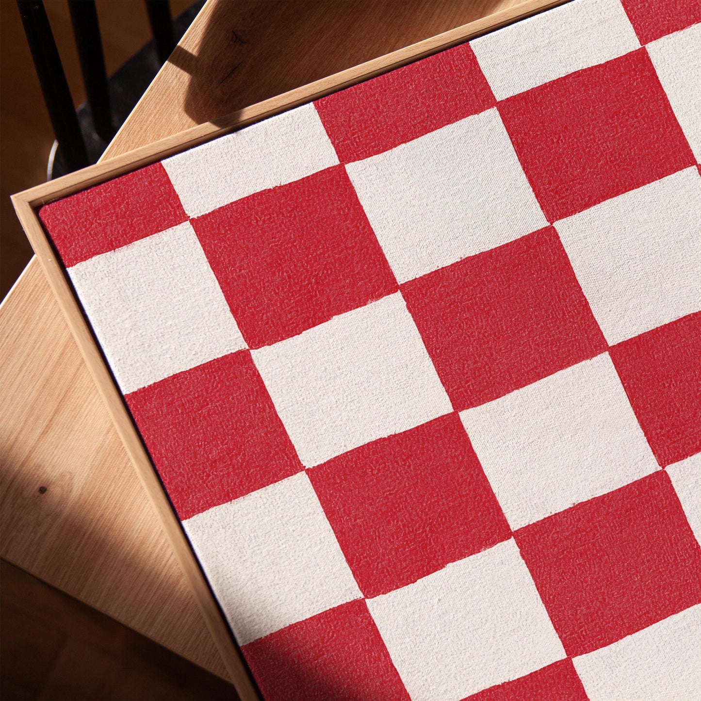 Canvas Wall Art: Red and White Checkered Design - Floating Frame Option