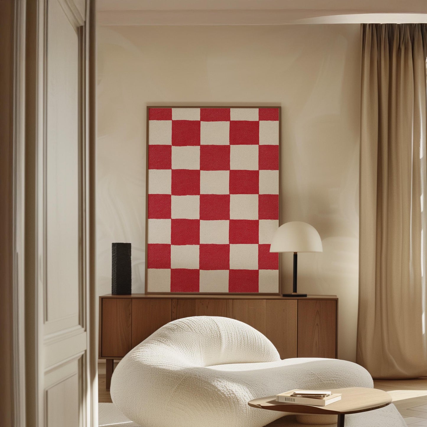 Canvas Wall Art: Red and White Checkered Design - Floating Frame Option