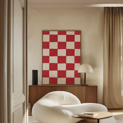 Canvas Wall Art: Red and White Checkered Design - Floating Frame Option