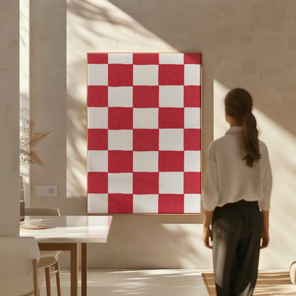 Canvas Wall Art: Red and White Checkered Design - Floating Frame Option