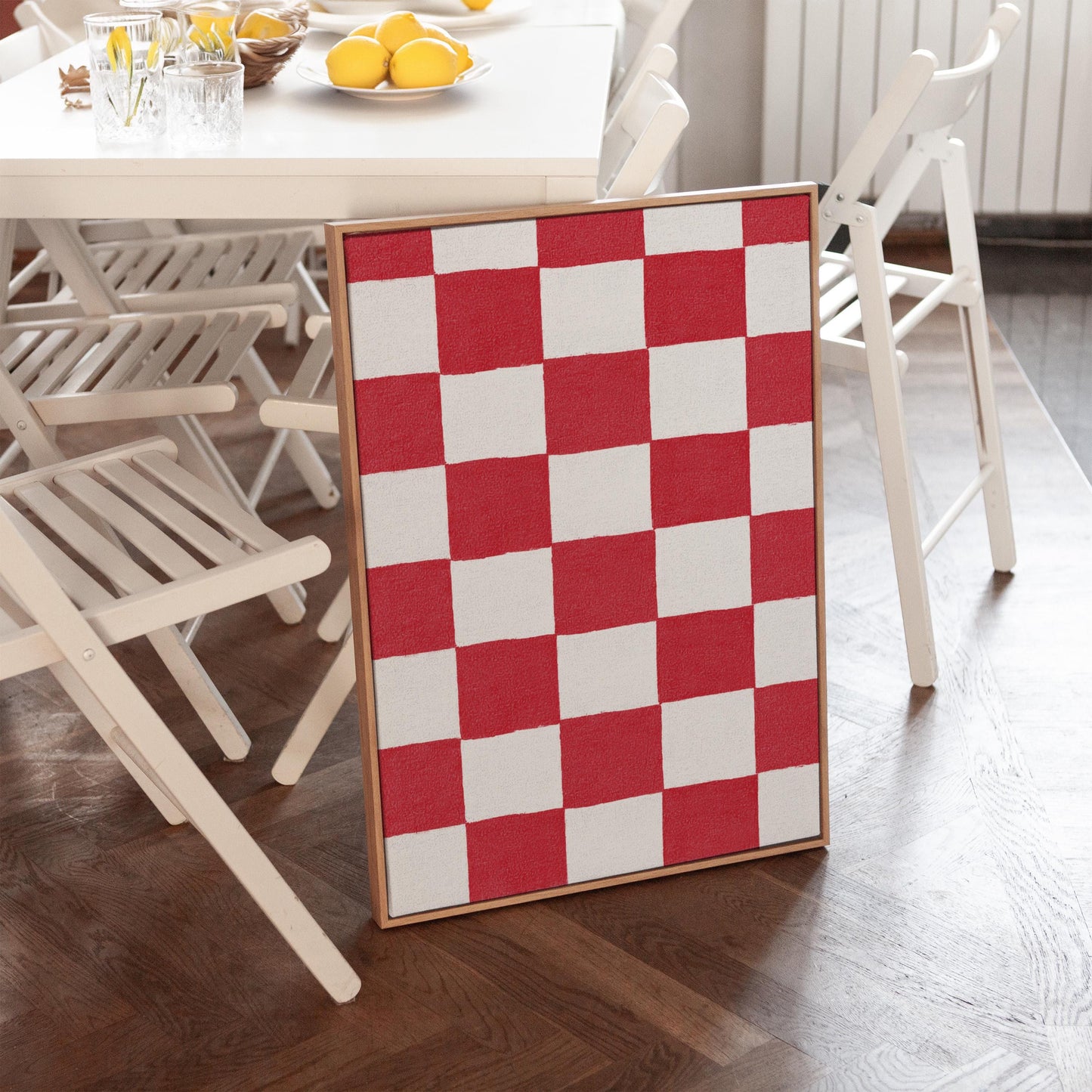 Canvas Wall Art: Red and White Checkered Design - Floating Frame Option