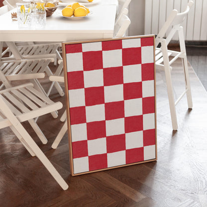 Canvas Wall Art: Red and White Checkered Design - Floating Frame Option