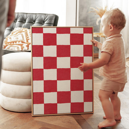 Canvas Wall Art: Red and White Checkered Design - Floating Frame Option