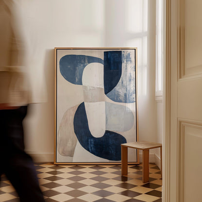 Blue Neutral Abstract Canvas Art with Floating Frame