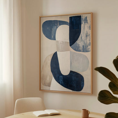 Blue Neutral Abstract Canvas Art with Floating Frame