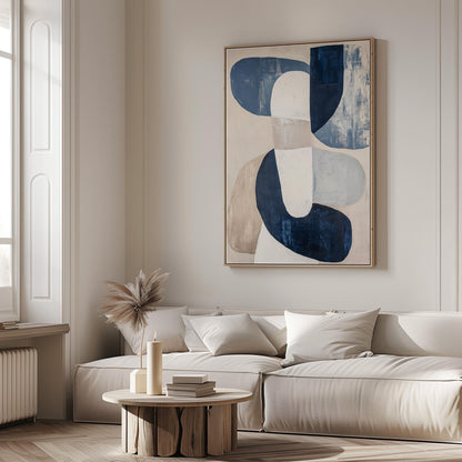 Blue Neutral Abstract Canvas Art with Floating Frame