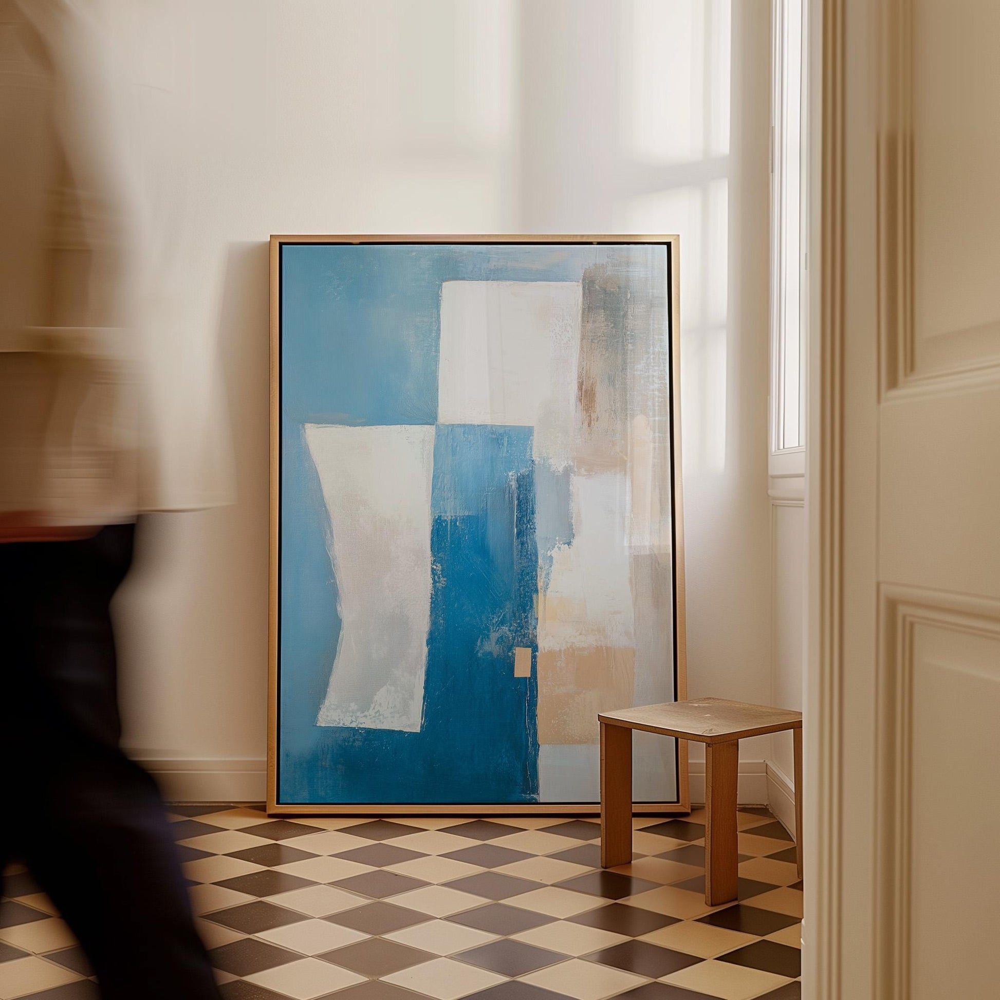 Blue Modern Abstract Canvas with Floating Frame