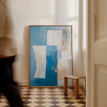 Blue Modern Abstract Canvas with Floating Frame