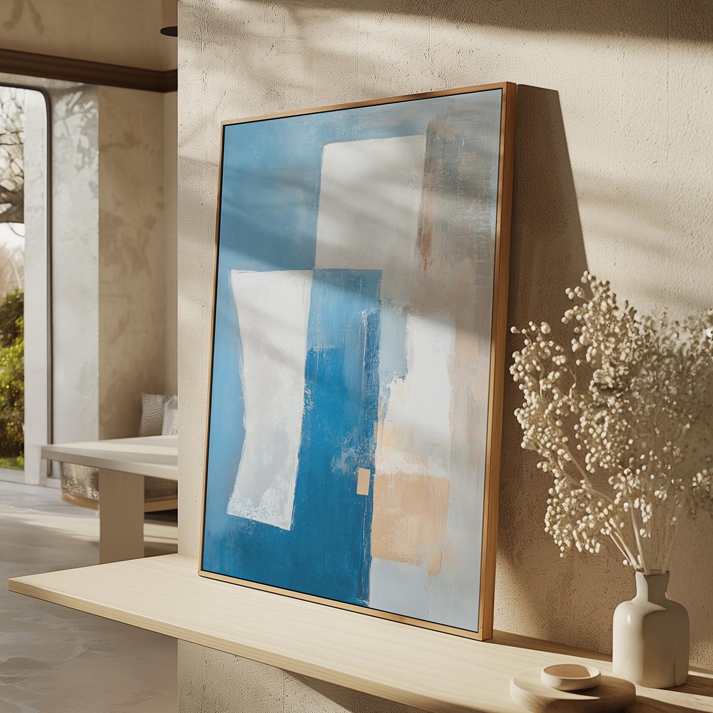 Blue Modern Abstract Canvas with Floating Frame
