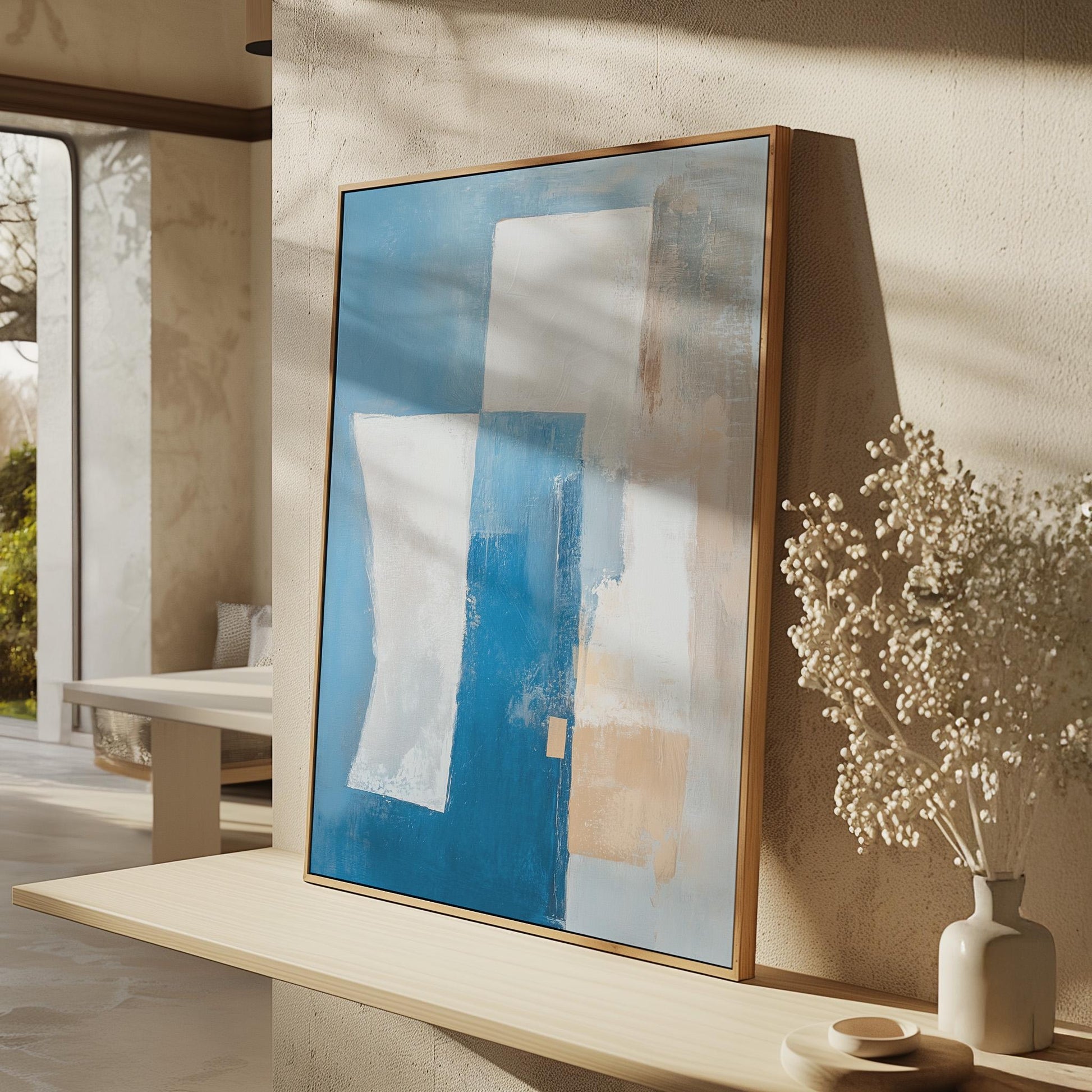 Blue Modern Abstract Canvas with Floating Frame