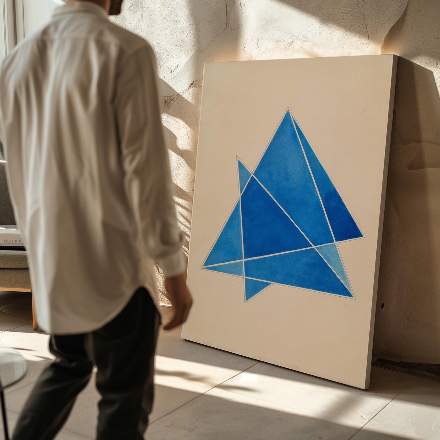 Blue Geometric Triangle Canvas Art