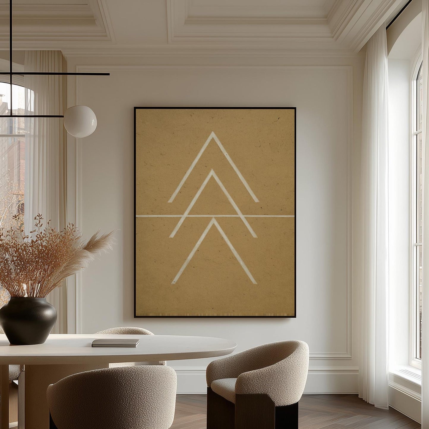 Beige Geometric Line Art Canvas
