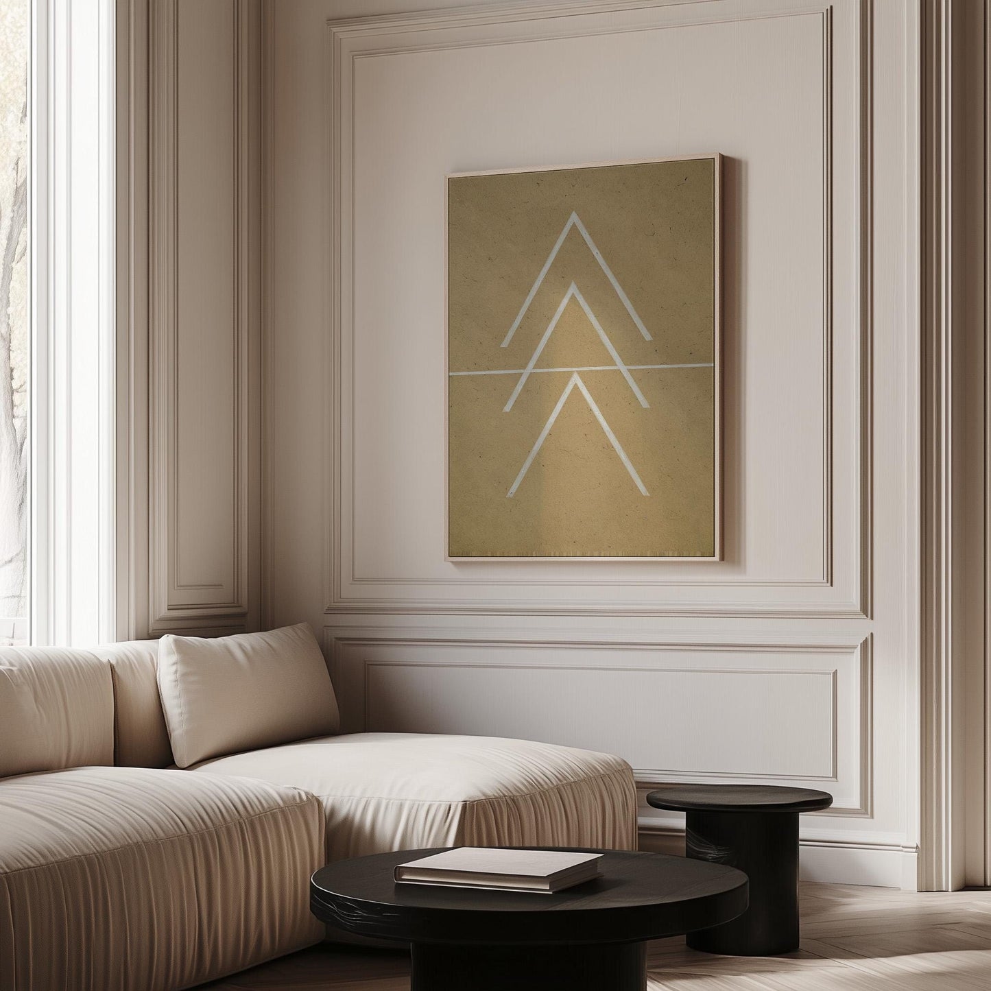 Beige Geometric Line Art Canvas