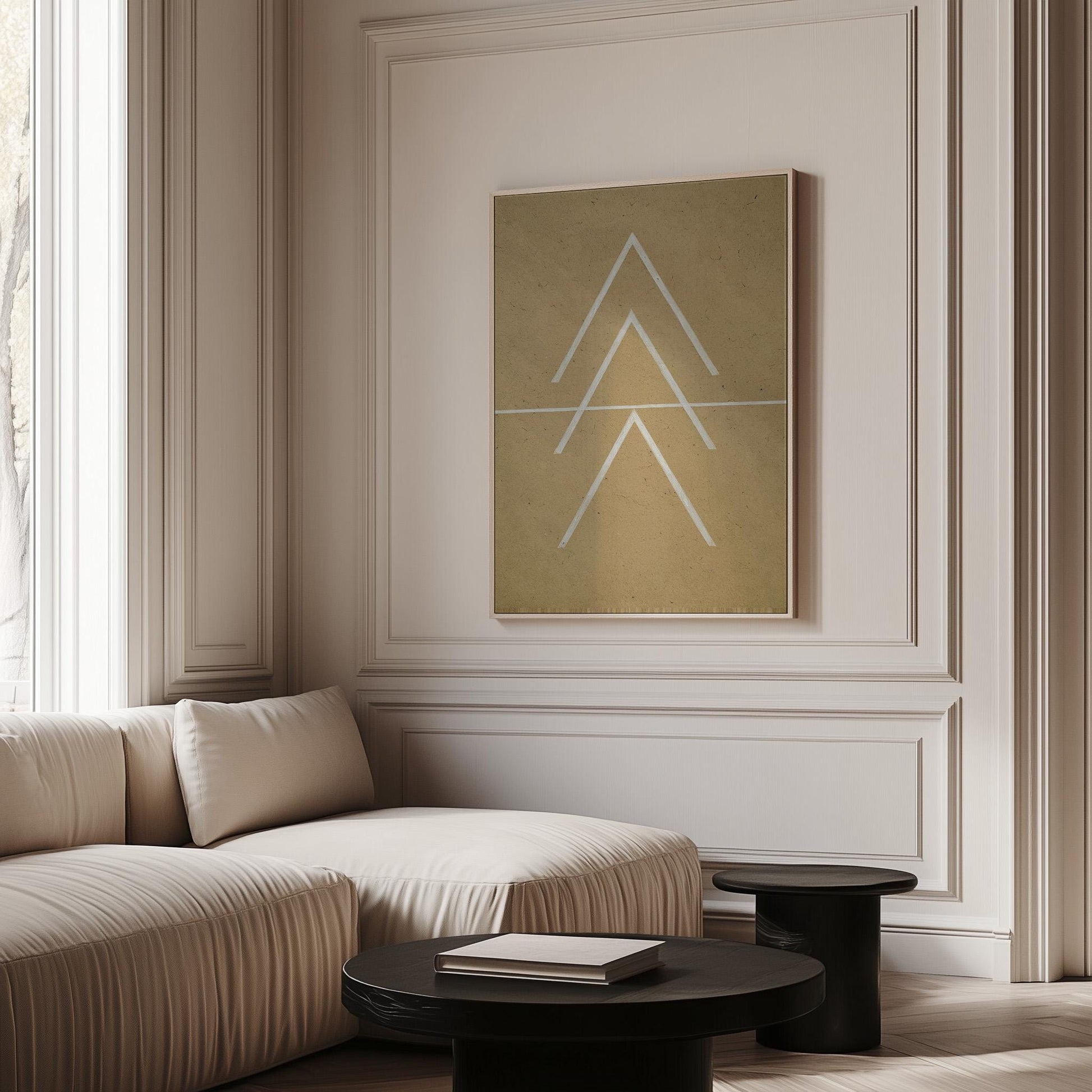 Beige Geometric Line Art Canvas