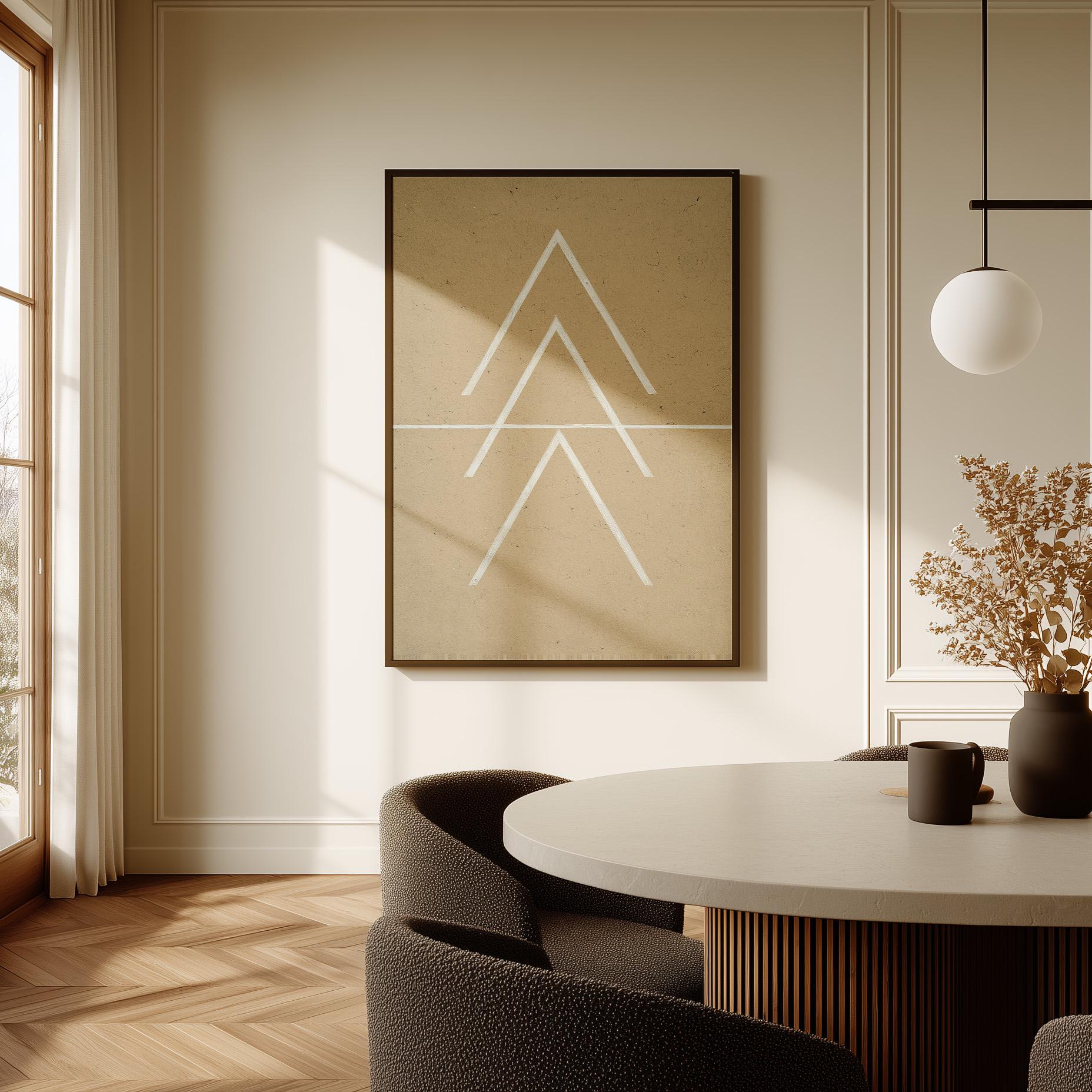 Beige Geometric Line Art Canvas