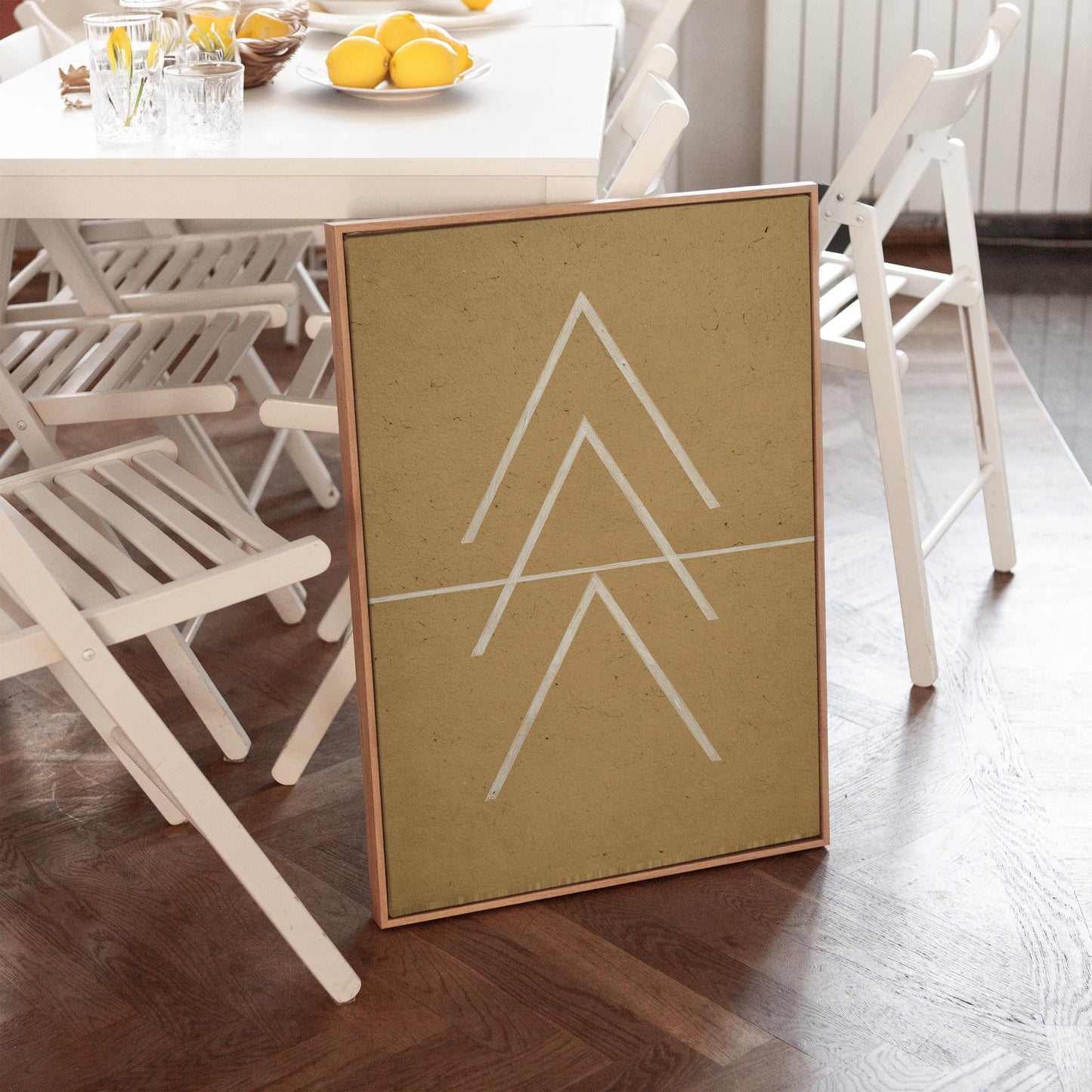 Beige Geometric Line Art Canvas