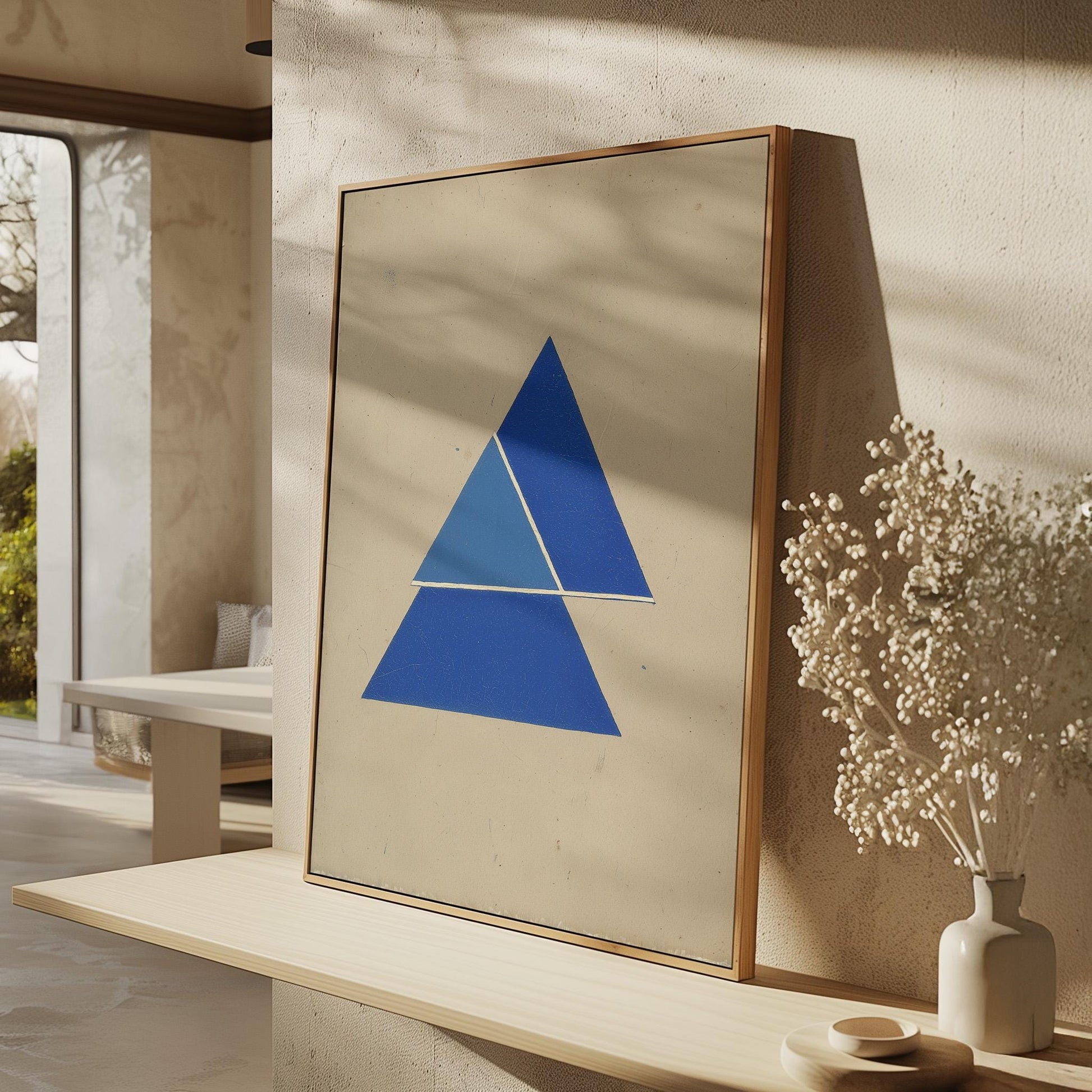 Blue Geometric Triangle Canvas Art
