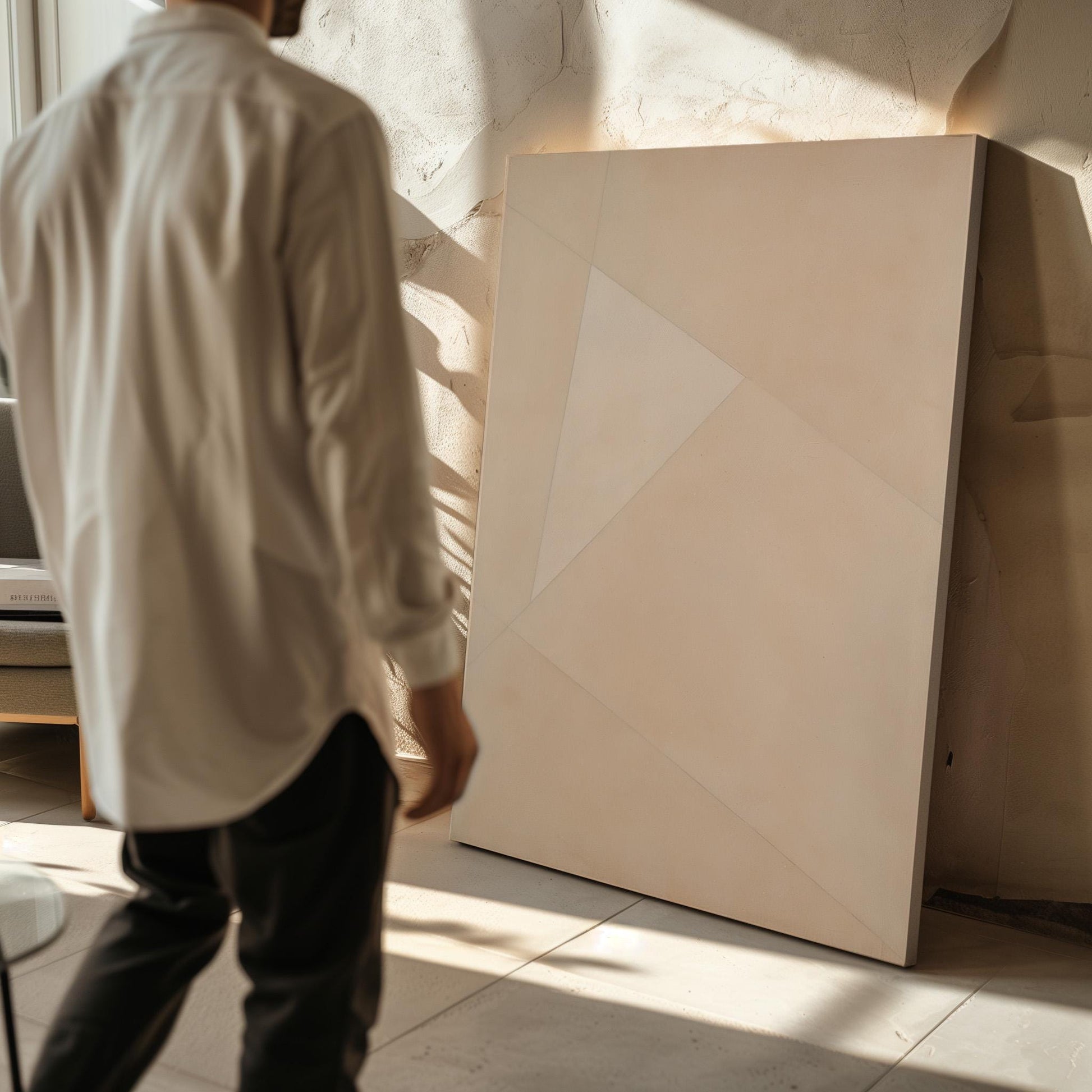 Minimal Beige Geometric Canvas Art