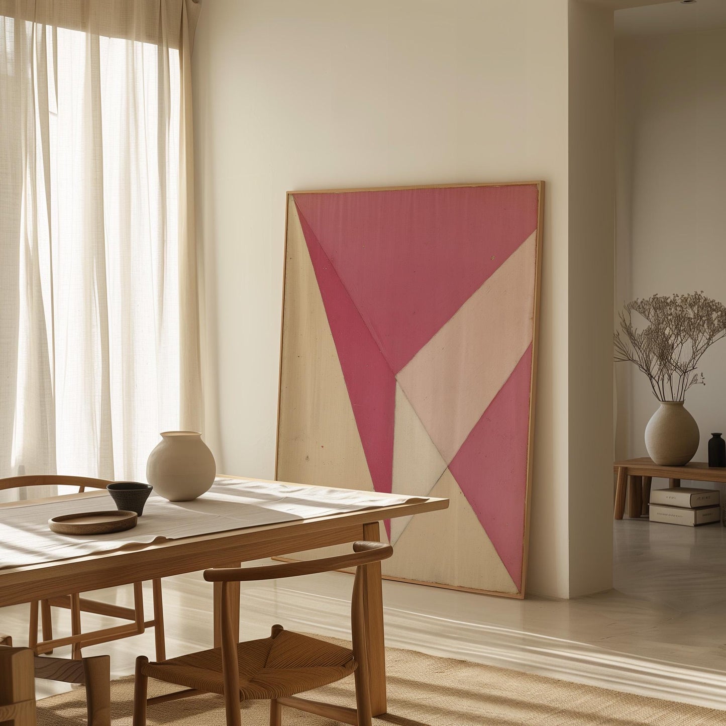 Pink Geometric Abstract Canvas Art