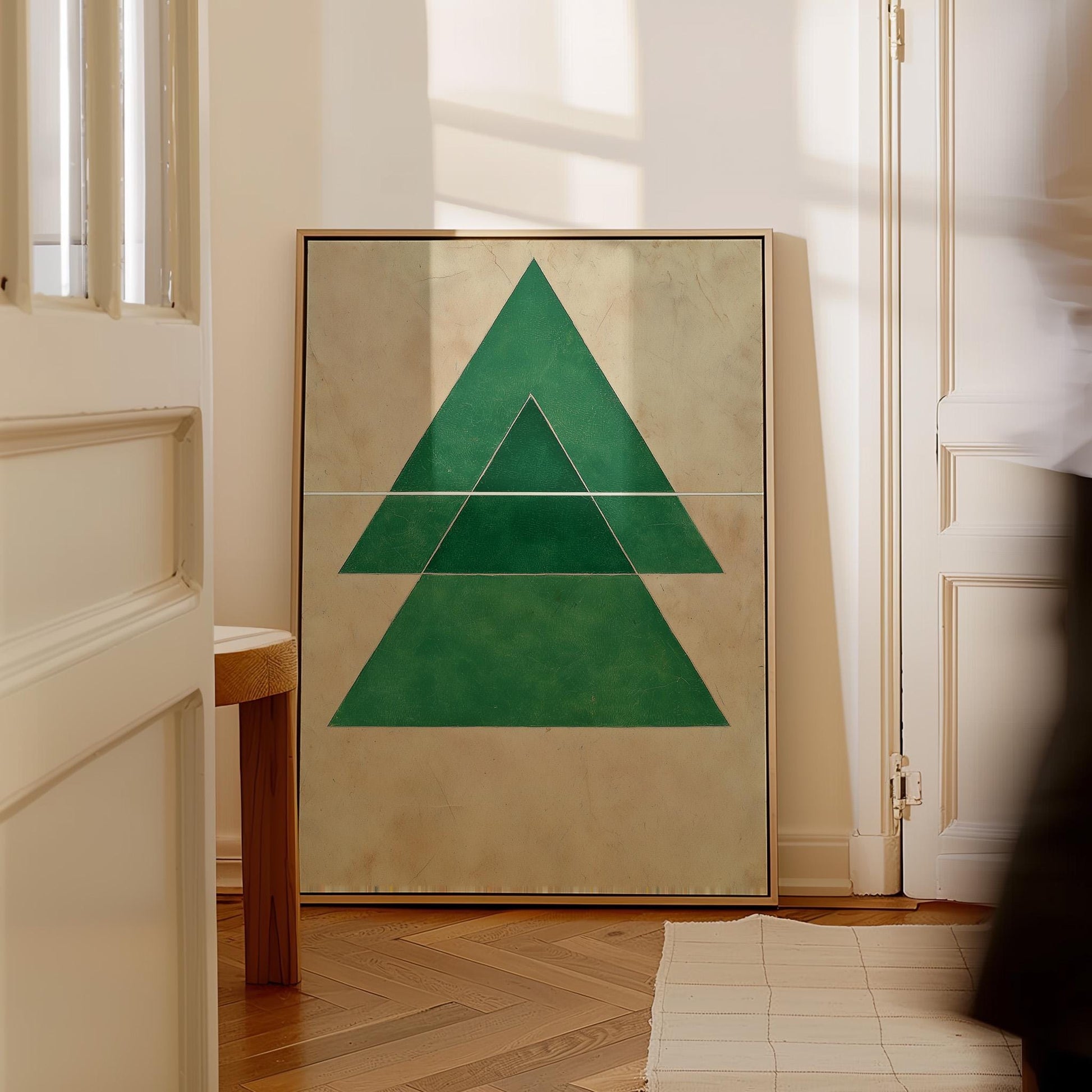 Green Geometric Triangle Canvas Art