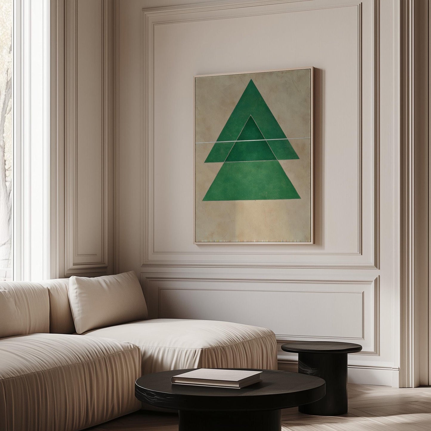 Green Geometric Triangle Canvas Art