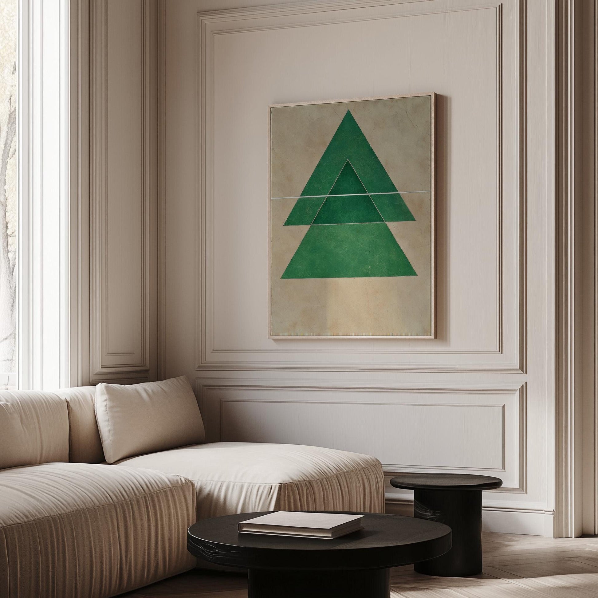 Green Geometric Triangle Canvas Art