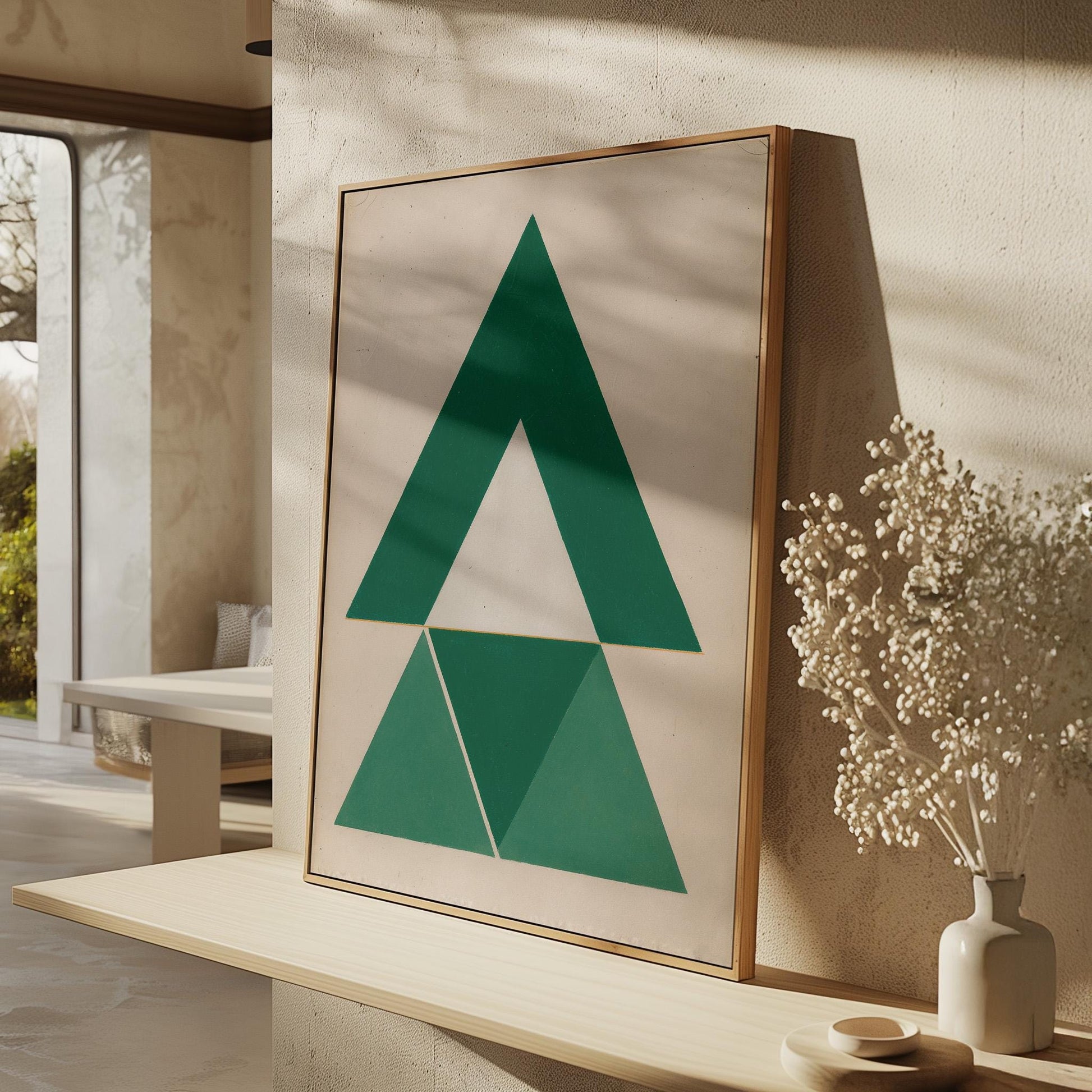 Green Triangle Geometry Canvas Art