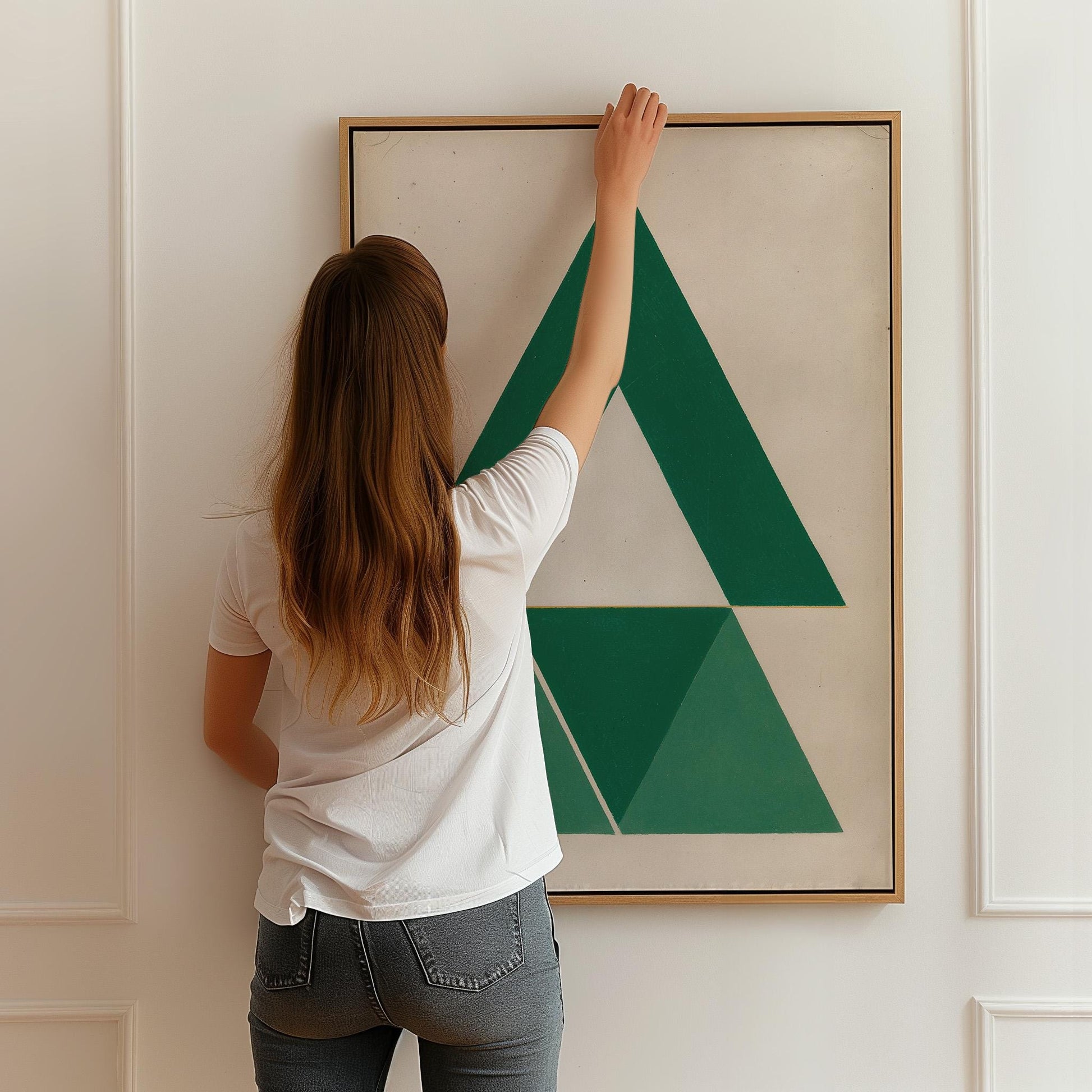 Green Triangle Geometry Canvas Art