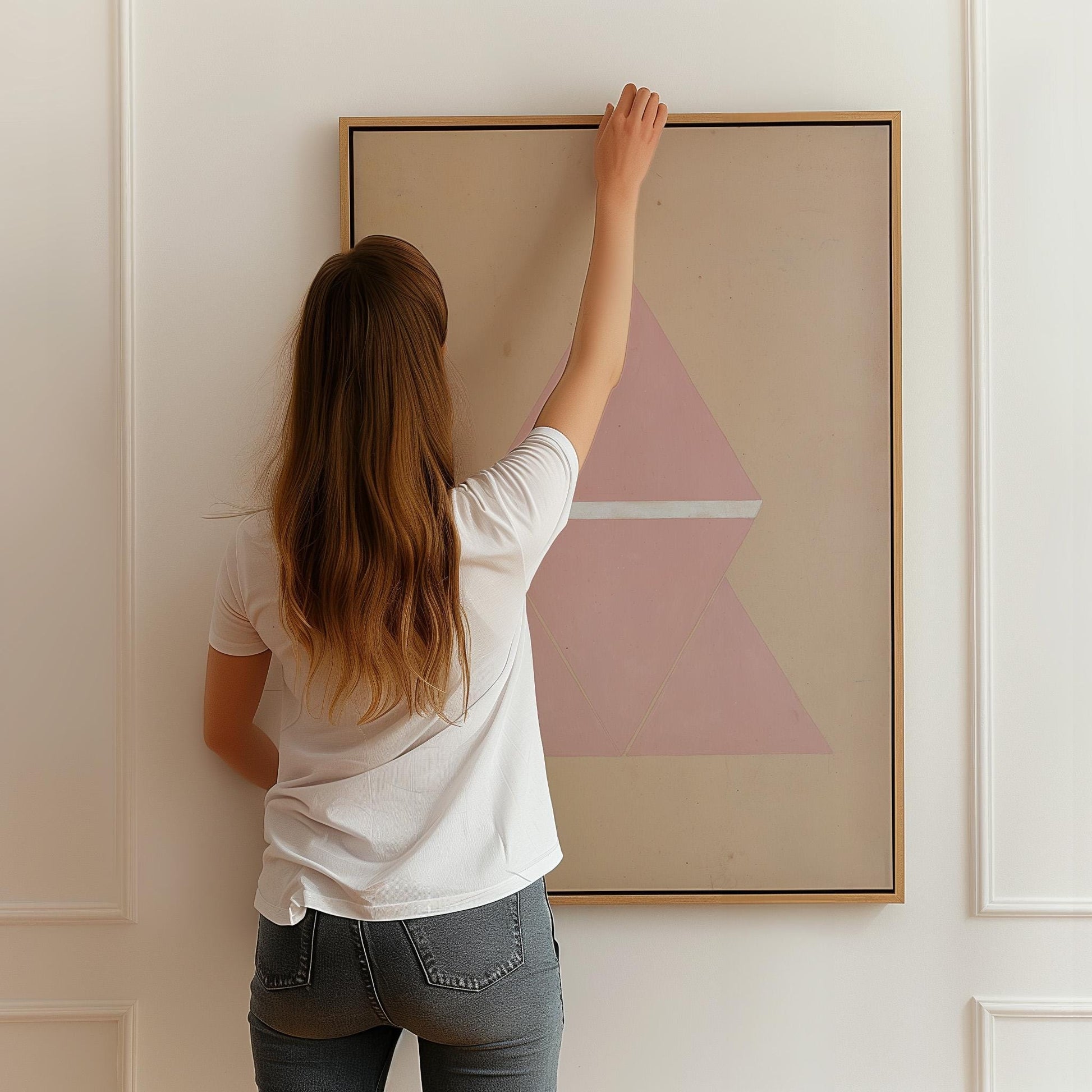 Pink Geometric Triangle Canvas Art