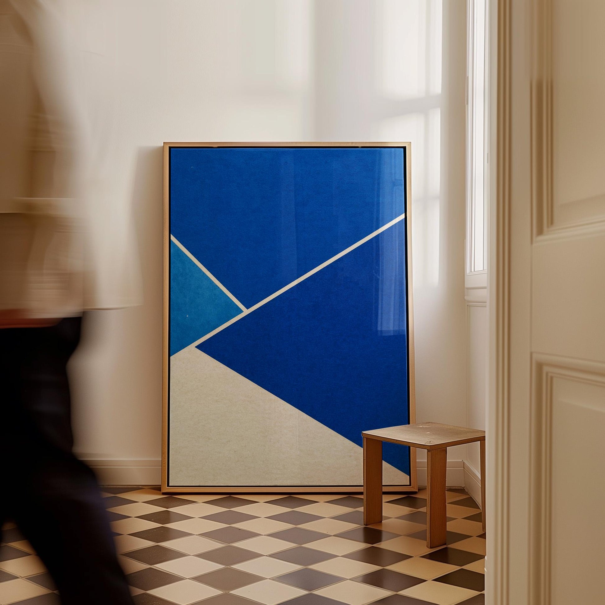 Blue Geometric Canvas Art with Floating Frame