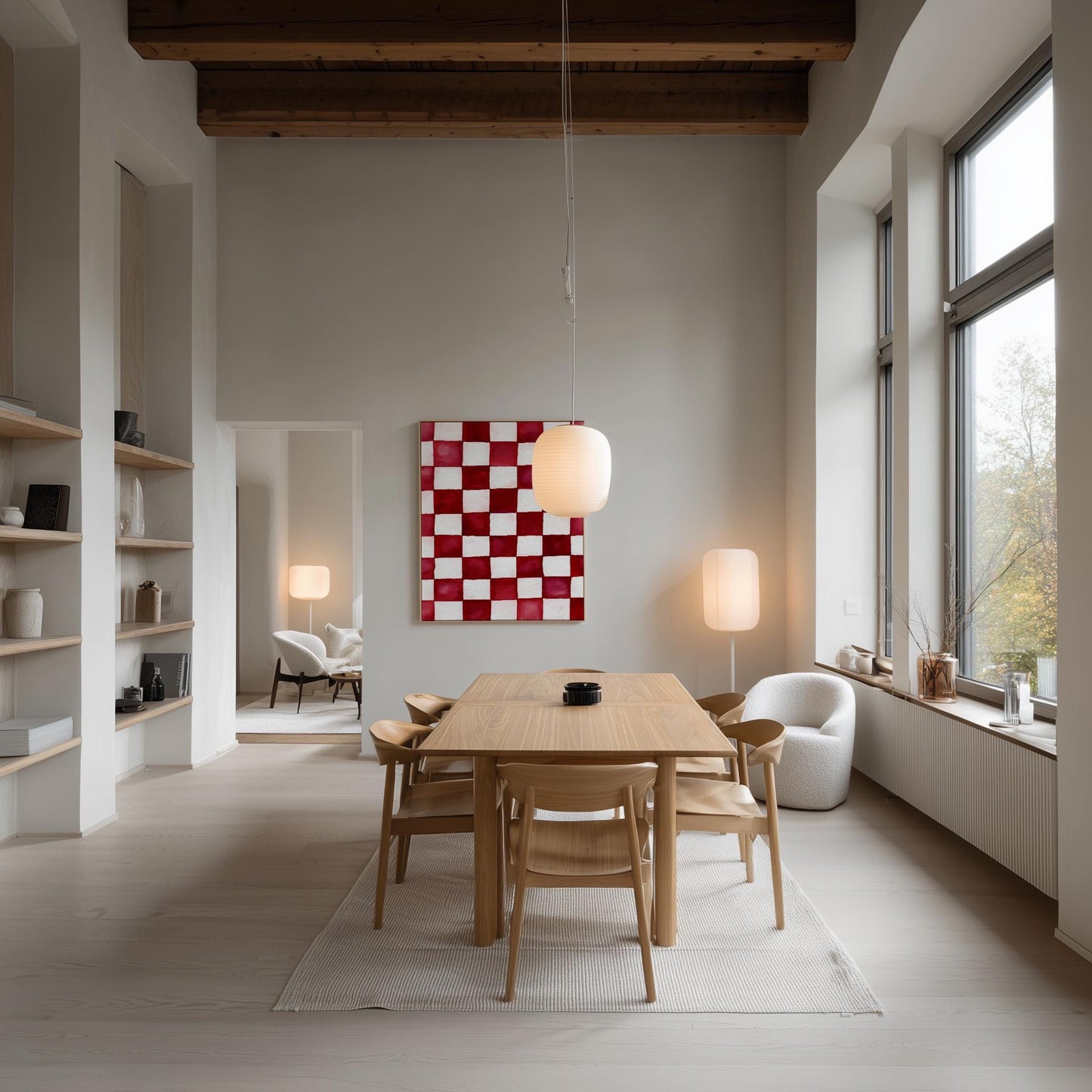 Ruby and White Checkered Canvas Art - Modern Minimalist Decor