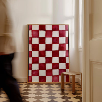 Ruby and White Checkered Canvas Art - Modern Minimalist Decor