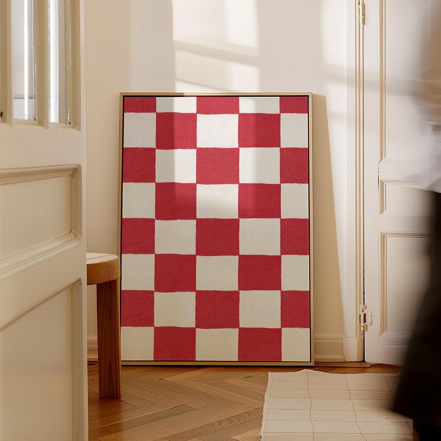 Canvas Wall Art: Red and White Checkered Design - Floating Frame Option