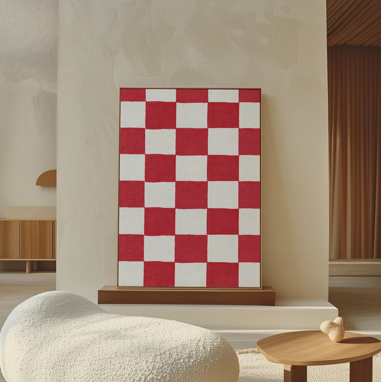 Canvas Wall Art: Red and White Checkered Design - Floating Frame Option
