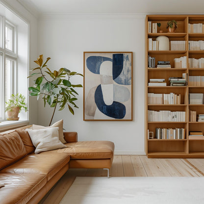 Blue Neutral Abstract Canvas Art with Floating Frame