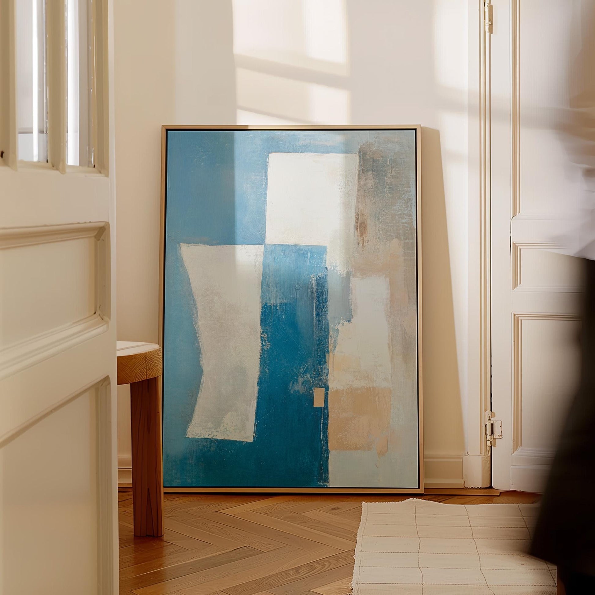 Blue Modern Abstract Canvas with Floating Frame