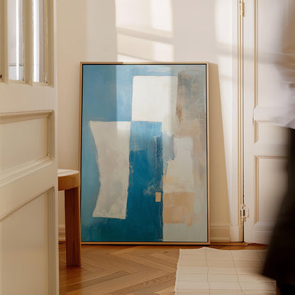 Blue Modern Abstract Canvas with Floating Frame