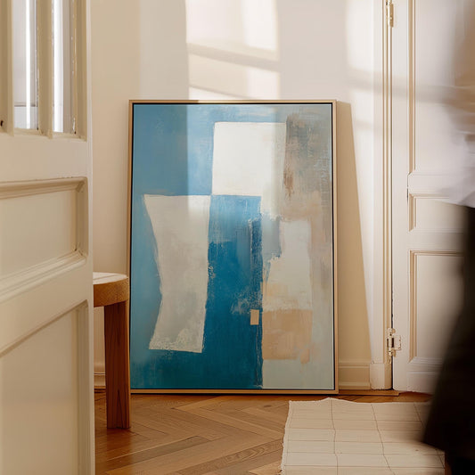 Blue Modern Abstract Canvas with Floating Frame