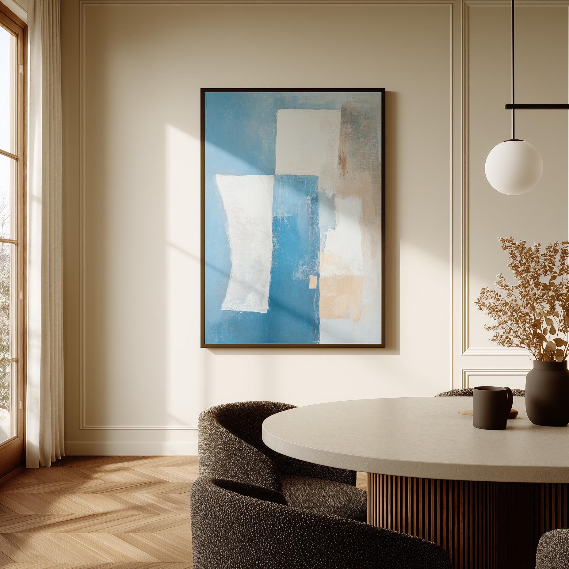 Blue Modern Abstract Canvas with Floating Frame
