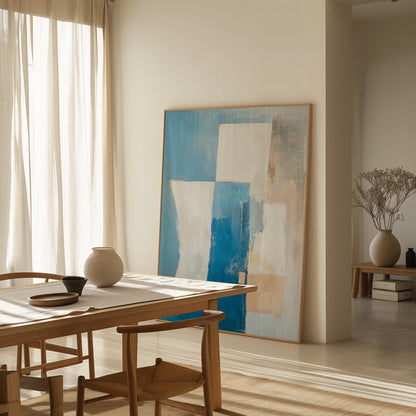 Blue Modern Abstract Canvas with Floating Frame