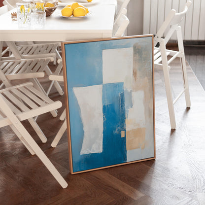 Blue Modern Abstract Canvas with Floating Frame